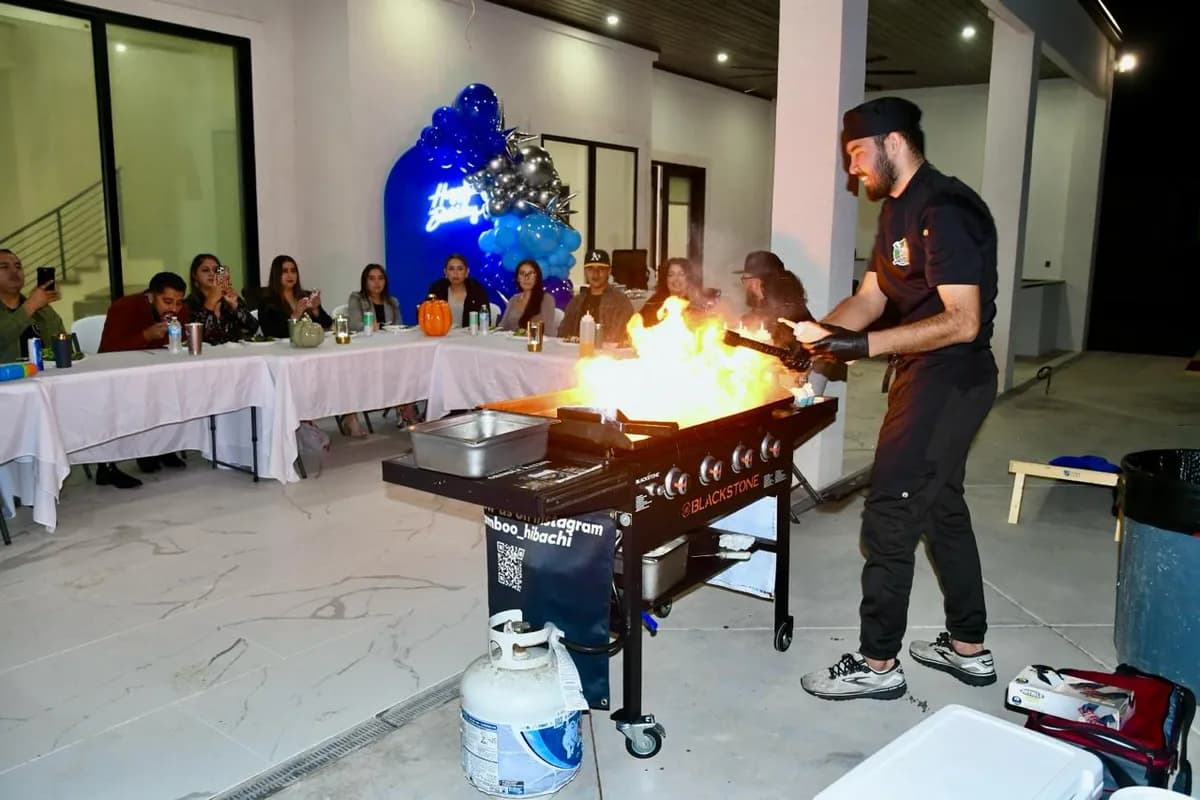 Private hibachi chef catering an event in Fort Worth, Texas
